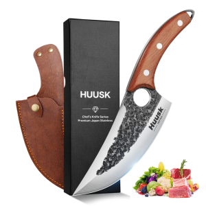Huusk Viking Knives Hand Forged Boning & Chef Knife - Full Tang Japanese Blade with Sheath - Butcher Meat Cleaver - Camping & Kitchen Gift 5.7 "