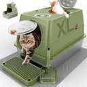 Stainless Steel Litter Box with Lid, XL Extra Large Litter Box, Enclosed Top Entry Metal Litterbox for Big Cat, Easy Cleaning, Anti-Leakage & High Sided with Mat, Aisle & Scoop, Green