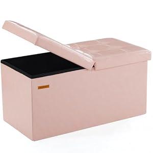 HAUSFRAU Ottoman with Storage Bench Folding Foot Rest Stool, Pin