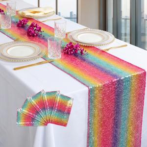 ShinyBeauty Sequin Rainbow Table Runner 12x108'' 5 Pack for Wedding Decor