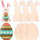 Jetec 6 Pcs Easter Wooden Bunny Cutouts 11 x 6 Inch and Unfinished Egg Cutouts 9.8 x 7.1 Inch Wooden Rabbit Egg Shape Tags Easter Slice Ornaments for Spring Home Party Decors Crafts