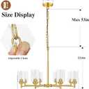 Sucolite 33.5'' 8-Light Chandelier for Dining Room Kitchen Island, Modern Farmhouse Pendant Lighting with Glass Shades Industrial Gold Hanging Ceiling Light Fixture for Living Room, Height Adjustable