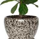 11 Inch Ceramic Plant Pot with Drainage Hole Mesh Net, Large Gardening Pots for Indoor Plants with Saucer, Speckle White