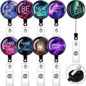 Zonon 9 Pcs Badge Reel Retractable Badge Holder with Swivel Alligator Clip Motivation Quote Cute Retractable Clip Alligator for ID Card Holders Nurses Teachers Office Worker