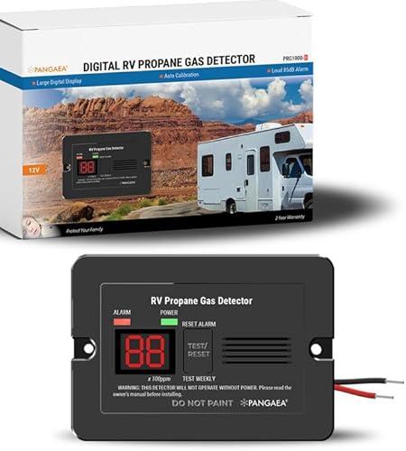 PANGAEA Digital RV Propane Gas Detector with 85dB Loud Alarm, DC 12V, for Trailer, Motorhome, Motorcoach (Surface Mount - Black)