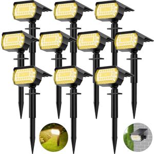 Solar Spot Lights Outdoor, [76 LED/10 Pack] Solar Lights Outdoor IP65 Waterproof, 3 Modes Solar Powered Landscape Spotlights for Garden Yard Outside Patio Pathway Pool(Warm White)