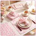 24 Pcs Floral Cloth Napkins 6 Patterns Washable Dinner Tea Party Napkins Reusable Plant Flowers Square Napkin Cotton Towel Decorative for Summer Wildflower Party(Pink Flowers)