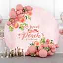 Yeele 7.5x7.5ft Pink Peach Baby Shower Round Backdrop Cover A Sweet Little Peach is On The Way Photography Background It's A Girl Baby Shower Party Decorations Cake Table Banner Photo Booth Props