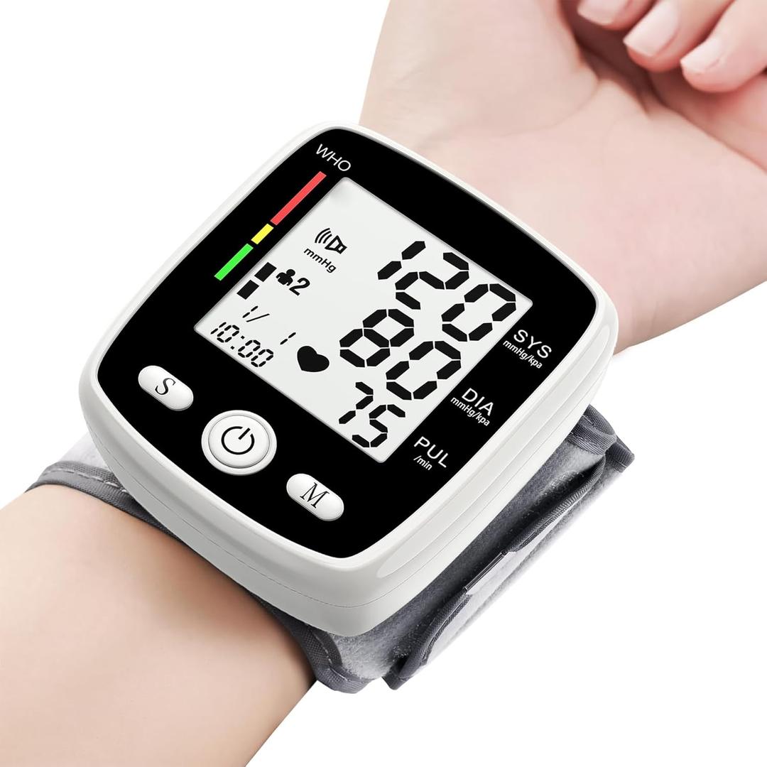 Blood Pressure Monitor Digital Wrist BP Machine Automatic BP Cuff with 2 Users 180 Memory Voice Large LCD Display Adjustable Cuff USB Charging Carrying Case, Black