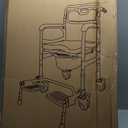 4-in-1 Floding Bedside Commode Chair, Rolling Shower Wheelchair with Arms, 4 Lockable Wheels, Detachable Bucket, Toilet Brush, Height Adjustable & Flip-up Footrest, Padded Mobile Toilet Chair