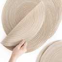 4 x Floroom 15 Inch Round Braided Placemats Set of 4, Washable Heat Resistant Cotton Polyester Circle Place Mats for Kitchen Dining Table - Canvas Beige