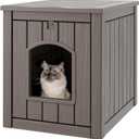 Cat Litter Box Enclosure, Hidden Litter Box with Openable Front Door, Outdoor Cat House Weatherproof, Side Table, Easy to Clean and Assembly, Dark Gray