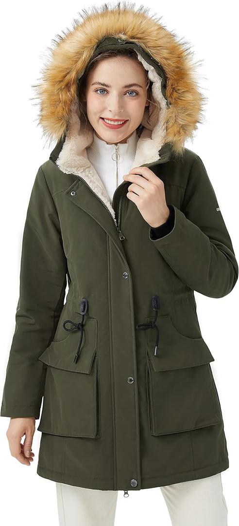 Orolay Women's Thicken Fleece Lined Parka Winter Coat Hooded Jacket with Removable Fur Collar (XLarge, Green)