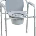 Drive Medical RTL11158KDR Folding Steel Bedside Commode Chair, Portable Toilet, 350 Pound Weight Capacity with 7.5 Qt. Bucket, Grey