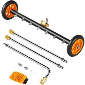 VEVOR 24" Pressure Washer Undercarriage Cleaner, Stainless Steel Surface Cleaner for Pressure Washer, 4000 Max PSI, Angle Adjustment Gear, 7 Spray Nozzles, 2 Extended Wands for Driveway, Patio, Deck