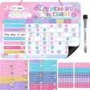 Reward Chart for Kids, Unicorn Design Magnetic Behavior Chart for Kids at Home with 52 Chore Charts, 120 Magnetic Star Stickers Dry Erase Responsibility Chart for Toddlers Potty Training