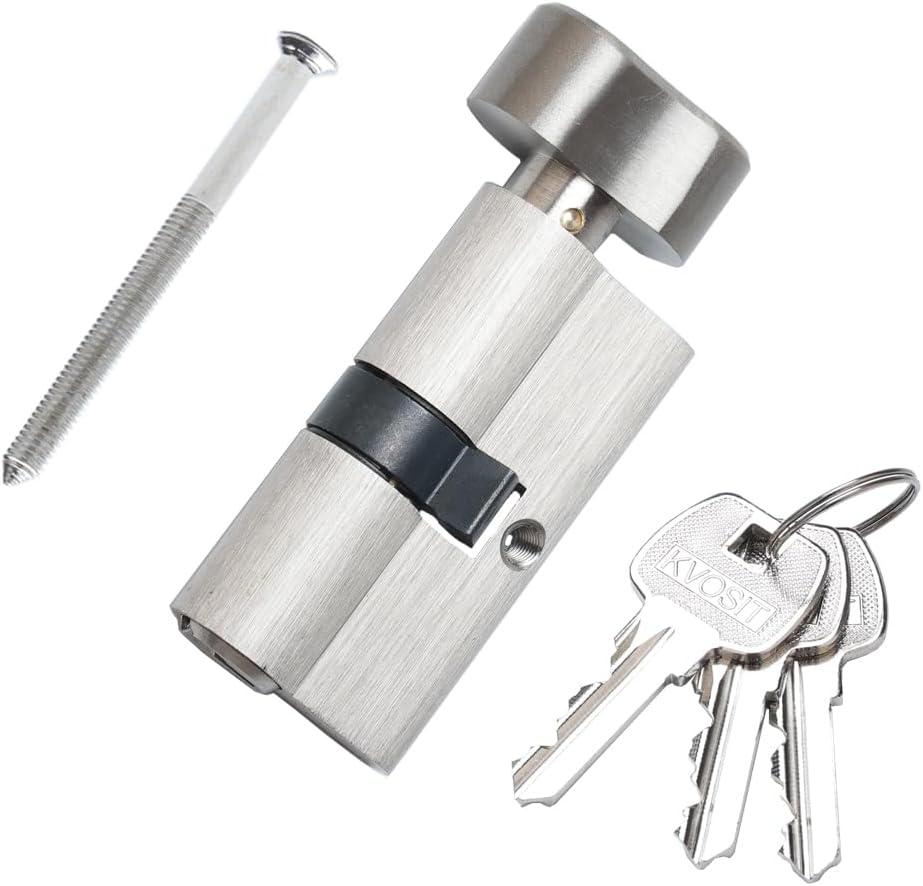 60MM Solid Brass Lock Cylinder with 3 Brass Keys Satin Nickel Color Cylinder Door Lock Replacement (Color:Satin Nickel, 60MM-Thumbturn,Material: Brass)