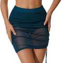 RXRXCOCO Mesh Halter High Waisted Bikini Sets for Women Tummy Control Swimsuits Two Piece Bathing Suits with Skirt (Blue, XXL)