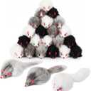 Hungdao 12 Pcs Furry Mice Interactive Catch Play Rabbit Fur Mouse Rattle Sound Rat Plush for PET Cats and Kittens, 3 Colors (White,Black,Gray)
