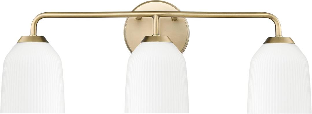 ML Lighting | Norah Collection | 22303-VB | 3 Light Vanity in Vintage Brass Finish with Opal Ribbed Glass Shade | Versatile Design That adds High-End Texture and Elegance to Your Bathroom