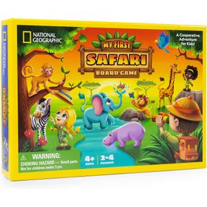 NATIONAL GEOGRAPHIC My First Safari Board Game for Kids 4-6 Animal Game for Adults, Cooperative Fun Perfect for Family Game Night, Board Games for Family Night