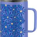 Oggi ThermoMug Stainless Steel Insulated Mug- Double Wall Vacuum Insulated w/Handle & Lid, Coffee Cup, Camping Mug, Travel Thermos, 14oz(420ml), Blue Floral