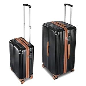 WireHot Carry-on 20 Inch and 28 Inch Square Thickened ABS+PC Hard Shell luggage, 2-Piece Suitcase Set with TSA Lock & Dual Zipper Mesh Inner Layer Design, Black Brown