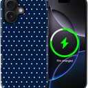 ZHEGAILIAN Magnetic Case for iPhone 16,Compatible with MagSafe Hard Shell + Soft Silicone 2 in 1 Hybrid Shockproof Bumper Drop Protective Case Navy Blue Polka Dot