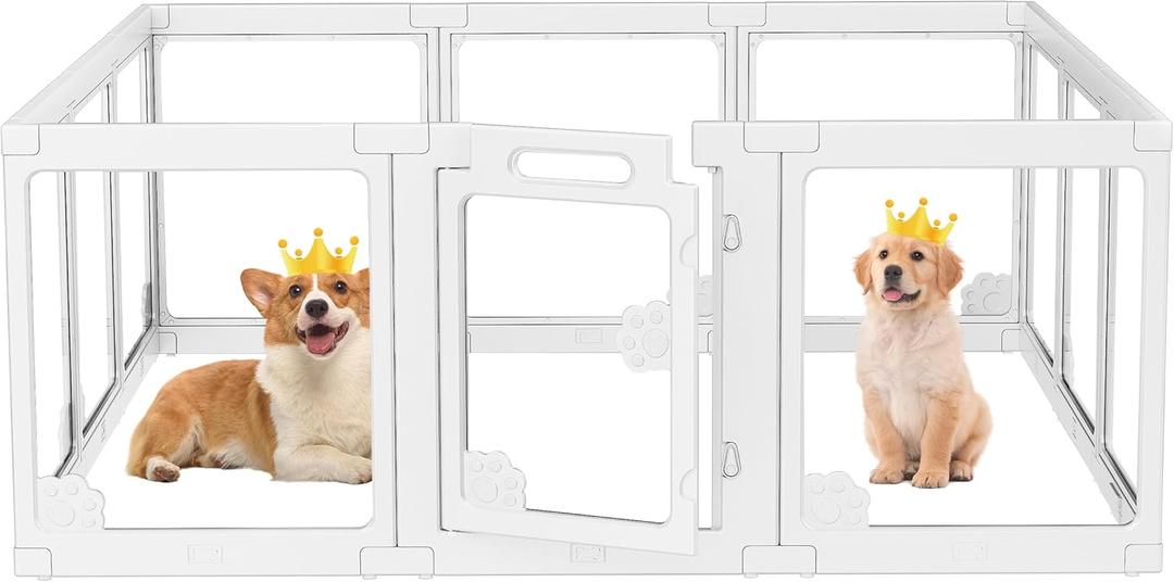WICHEMI Portable Dog Playpen with Double Door Lock, 23.6" H Puppy Play Pen for Indoors, Portable Playpen with Suction Cup for Puppy Cat Rabbit Ferret, 12 Panels White
