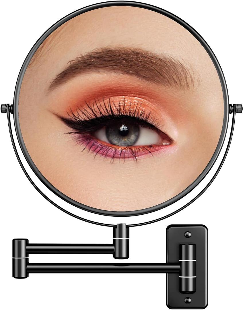 Benbilry 9" Large Size Wall Mounted Makeup Vanity Mirror, 1X/10X Magnifying Double Sided Shaving Mirror for Bathroom, 360 Swivel Extendable Arm, Black