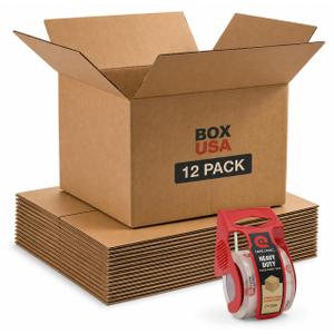 BOX USA Moving Boxes 20"L x 20"W x 15"H (12-Pack) Large + Packaging Tape - Shipping, Mailing, Packing, Packaging and Storage, ECT-32 Corrugated