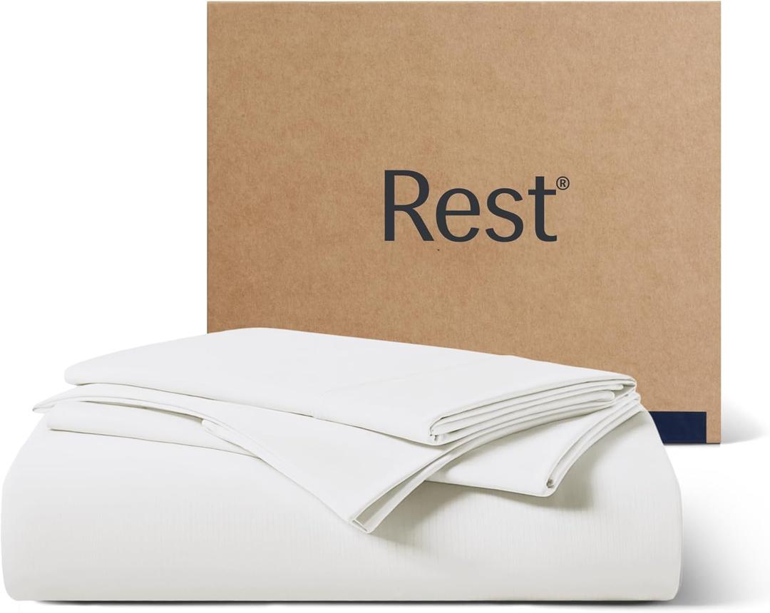 REST Evercool+ Starter Sheet Set, Queen, White, Breathable Bed Sheets for Hot Sleeper and Night Sweats, with Pillowcases, with Ionic+ Self-Cleaning Silver Yarn for Sensitive Skin, 3PCS No Flat Sheet