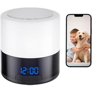 Zyee Syee Security Camera with Bluetooth Speaker, 1080P Wireless Indoor Camera for Home Security/Baby/Pet, Clock Camera with Rotating Lens, 240° Viewing Angle, Night Light, Motion Detection