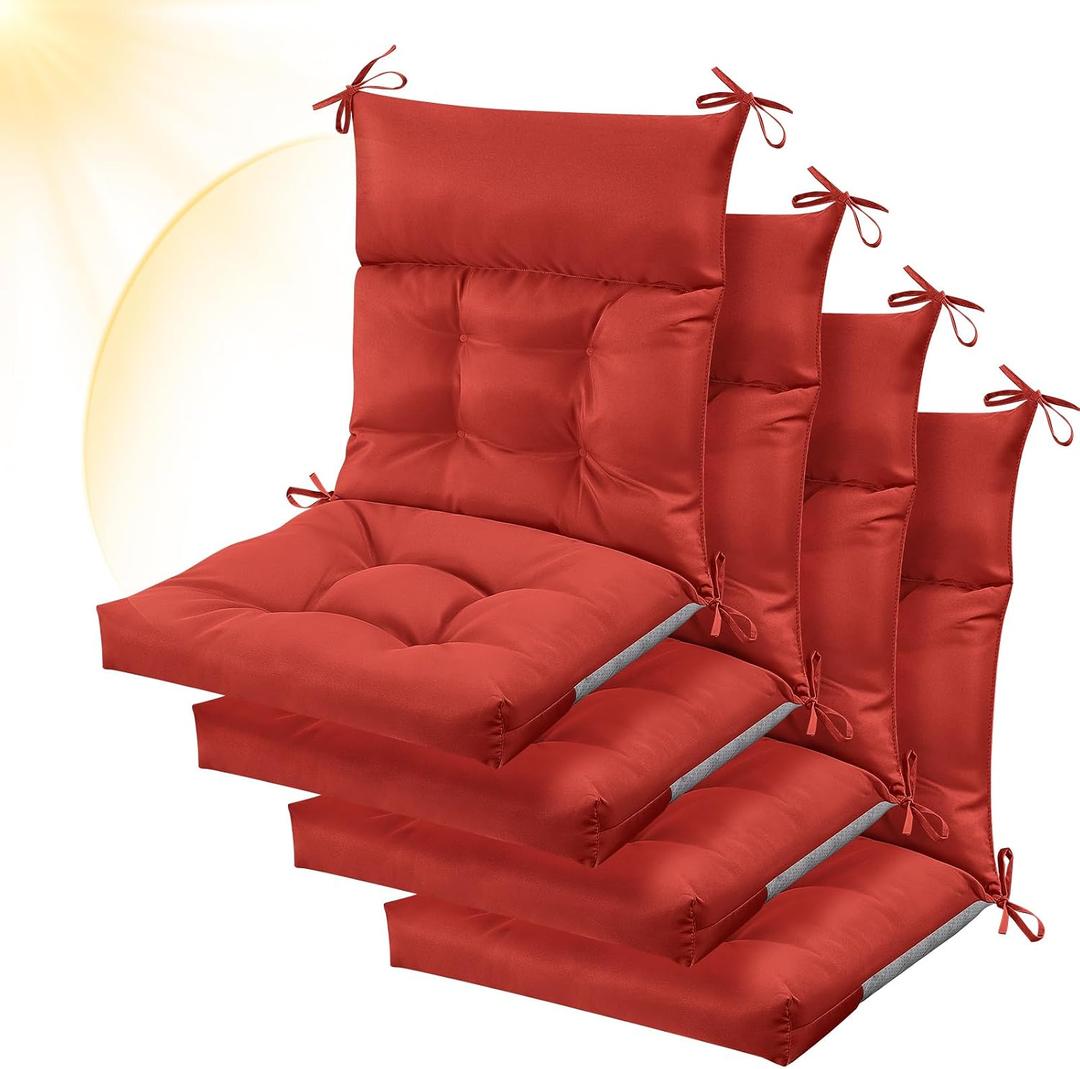 Sintuff 4 Pcs 44 x 21 x 4 Patio Chair Cushions Outdoor Chair Cushion Seat/Back Tufted Pillow with Ties Water Resistant Replacement Indoor Patio Furniture Outdoor Furniture (Solid Color,Red)