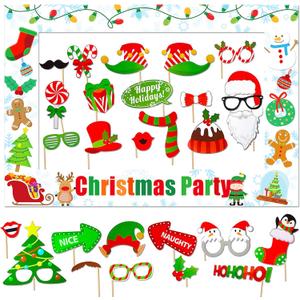 Christmas Photo Booth Props 29Pcs Christmas Elf Party Photo Booth Props Ugly Sweater Decoration Photoshoot Props Ugly Sweater Party Supplies