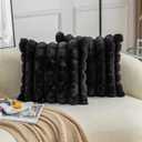 Neelvin Black Faux Fur Cozy Soft Plaid Decorative Throw Pillow Covers 20x20 inch Set of 2,Velvet Pillowcase Cushion Case for Sofa Couch