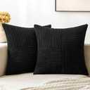 MIULEE Black Decorative Throw Pillow Covers 18x18 Inch for Couch Bed Sofa Pack of 2 Boho Farmhouse Throw Pillows Soft Cross Corduroy Patchwork Textured Cushion Cases
