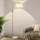 Nintiue Upgraded Modern Arc Dimmable Tall Standing Floor Lamp with Marble Base & Linen Shade, 1200 Lumens LED Bulb Included, for Living & Reading Room, Bedroom, Office & Nursery, Gold