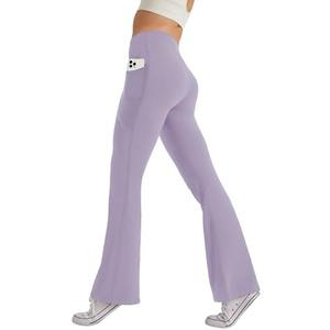 SEAJOJO Women's High Waist Flare Yoga Pants Tummy Control Casual Bootcut Leggings with Side Pockets Purple at Amazon Womens Clothing store L