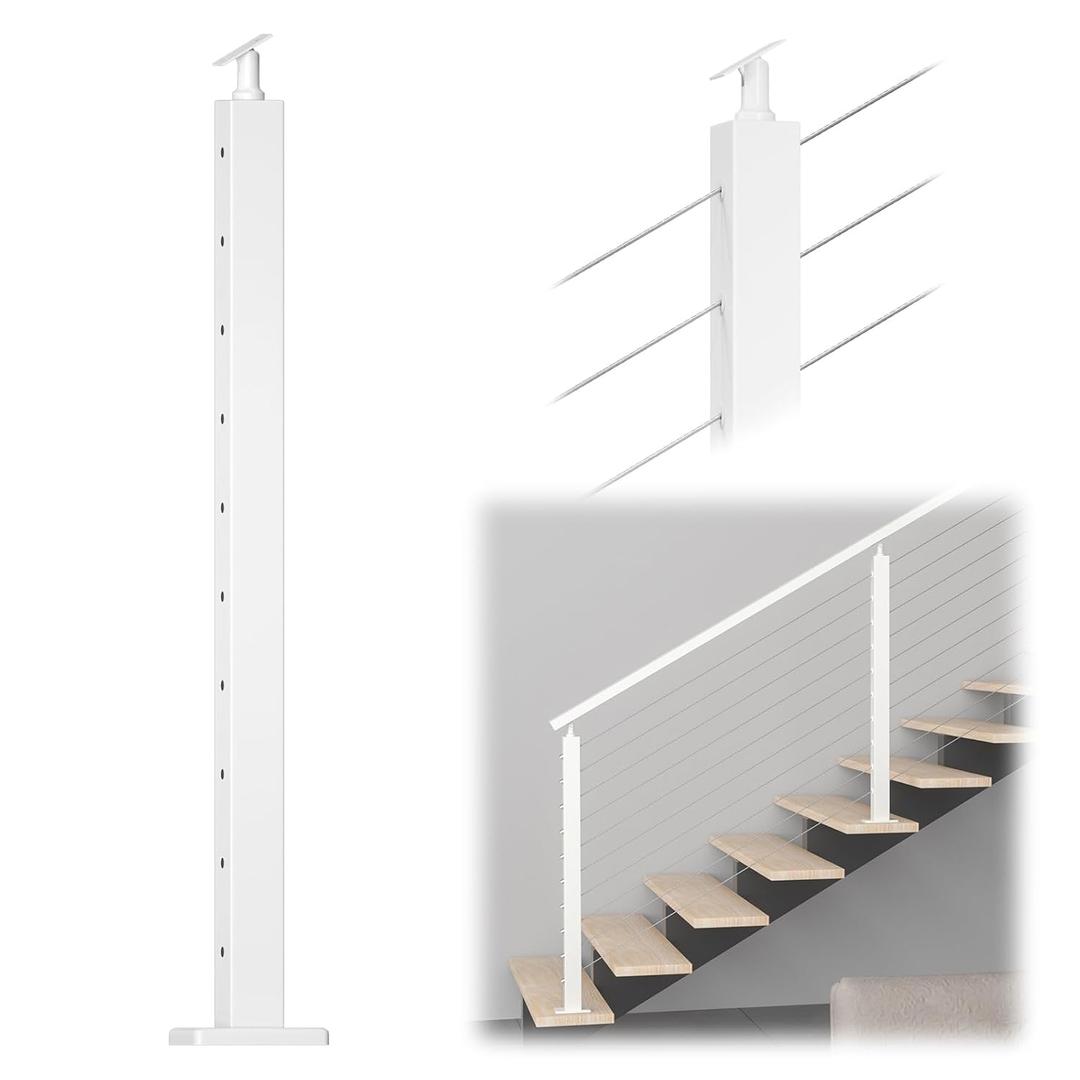 Muzata Stair Cable Railing Post 36 Inch for 25-35 Degrees Stair 36"x2"x2" Surface Mount White T304 Stainless Steel Cable Railing System Kit Indoor Outdoor with Paper User Guide PS01 WA4S