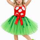 Girls Hawaiian Tutu Dress with Leaf Accessories-Red Green Luau Hula Costume forKids 18M-12 for Birthday or Halloween (11-12 Years)