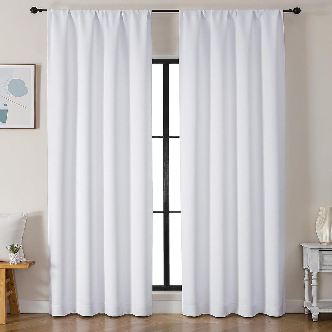 Simplebrand Ava Pure White Curtains for Bedroom 90 Inches Long 2 Panels Set, Room Darkening Window Treatment, Light Filtering Curtain Drapes, Soft Casual Rod Pocket Privacy Curtains, W52 x L90 Inch (52"W x 90"L (Pack of 2))