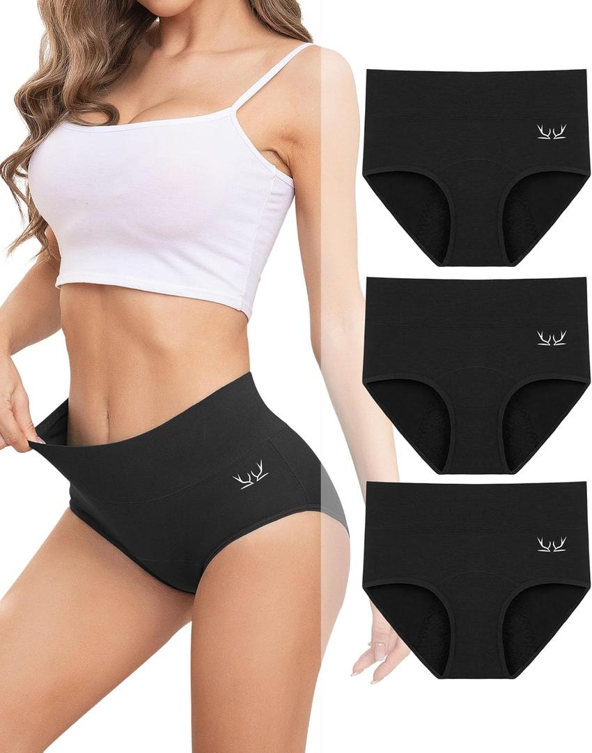 Rdiner Heavy Flow High Absorbency Period Underwear Women, Leakproof Panties Postpartum Menstrual Hipster Briefs Teens 3 Pack (Large)
