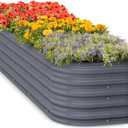 UMIG 17" Tall 2x2ft Galvanized Raised Garden Bed Kit, 4IN1 Large Oval Outdoor Garden Planter Box with Safety Edging, Modular Metal Raised Beds for Gardening Flower, Vegetables - Light Green