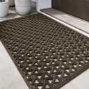 DEXI Front Door Mat Outside Entrance Rubber 19x30, Welcome Floor Doormat Heavy Duty Non Slip, Dirt Trapper Waterproof Exterior Entry Mats All Weather for Patio Entryway Drainage, Brown