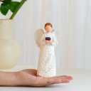 Resin Angel Statue 6.1 Inch - Holding Purple Crystal Heart Figurine, Handcrafted White Angel Sculpture for Home Decor, Sympathy Gift, Healing Angel for Women, Thanksgiving & Christmas Decorations.