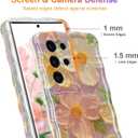 EYZUTAK Case for Samsung Galaxy S24 Ultra, Colorful Retro Oil Painting Flower Laser Glossy Pattern Cute Curly Wave Edge Exquisite Phone Cover Stylish Durable TPU Protective Case for Girls Women - Pink