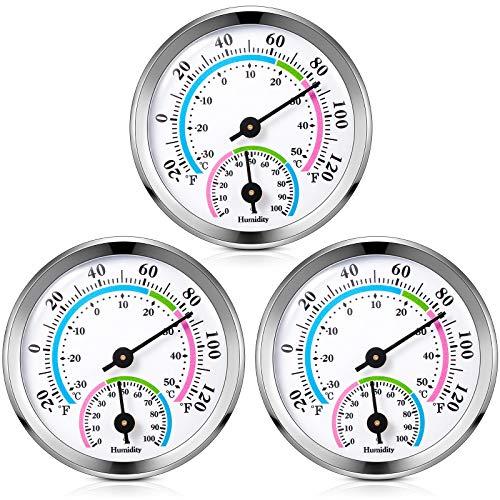 Weewooday 3 Pcs Indoor Outdoor Thermometer 2 in 1 Mini Home Temperature Humidity Hygrometer Monitor Gauge for Home Offices Wall(Silver,2.2 Inch)