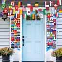 Outus 3 Pcs International World Flags Country Flags Decorations with 2 International Porch Banners 1 Bunting Banner of 32 Countries String Flag for School Classroom Sports Events Club Bar Party