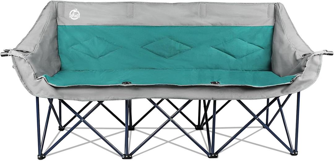 3 Person Camping Chair Oversized 900 Lbs Outdoor Lawn Loveseat Chair Padded Folding Chairs for Adults Heavy Duty Soccer Chair w/Cup & Wine Glass Holder for Outside Picnic, Beach, Sports, 21.2 x 76.38 x 37 inches